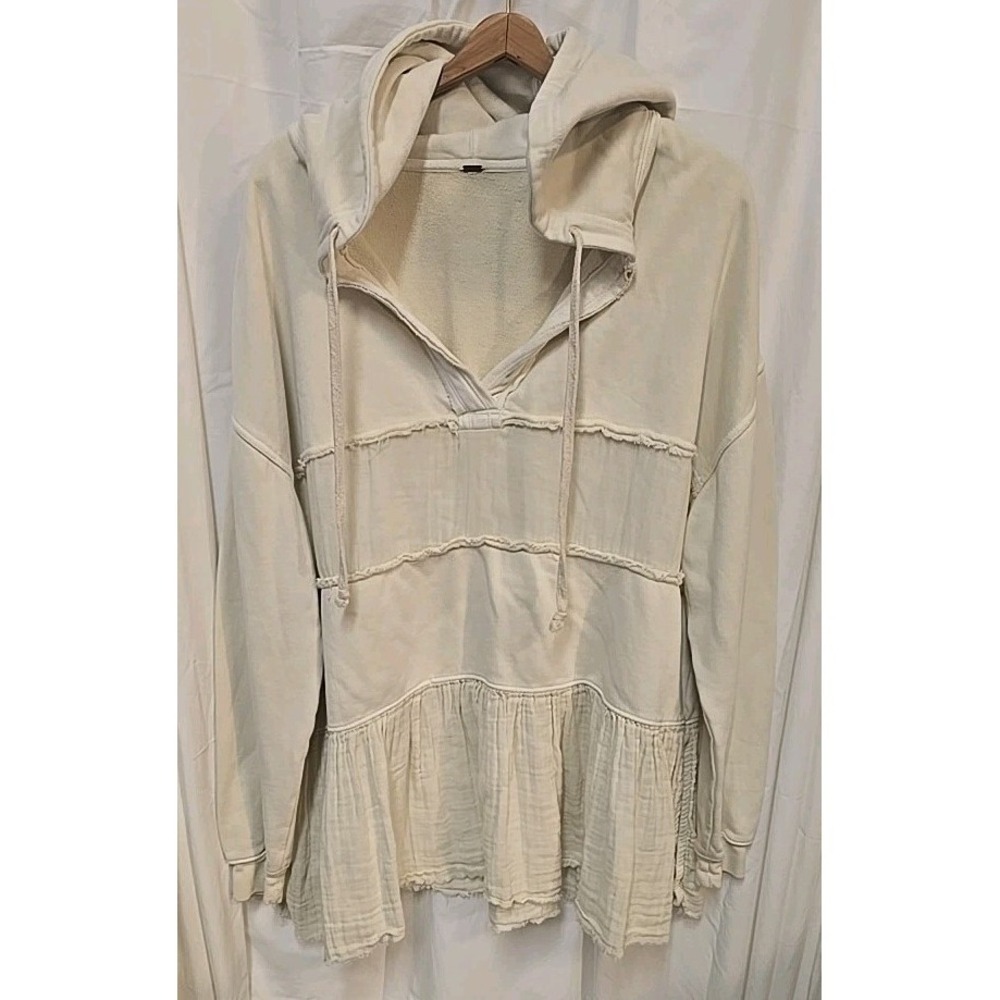 Free People Sail Away Tunic Hoodie Oversized Sweatshirt Tiered Top M Cottagecore - Picture 2 of 7